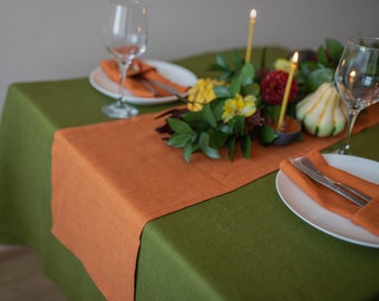 Corredor de mesa de lino de Acción de Gracias naranja, ropa de mesa de color naranja quemado, corredor de mesa de lino naranja largo, corredores de mesa de boda, manteles de lino