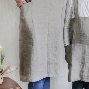 Linen pinafore apron, Japanese style apron, full linen apron, long linen apron, apron dress, cross back apron, loose fit apron, mom gift image 3