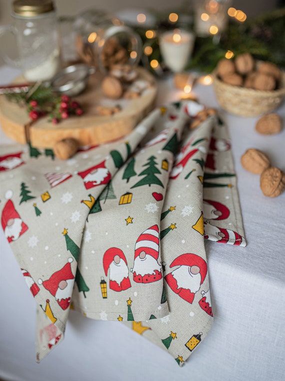 Christmas Santa Tea Towels. Xmas Kitchen Decor Towel. Christmas Linen Tea Towel. Christmas Gift Linen Towel. Christmas Ornament Dish Towel Etsy