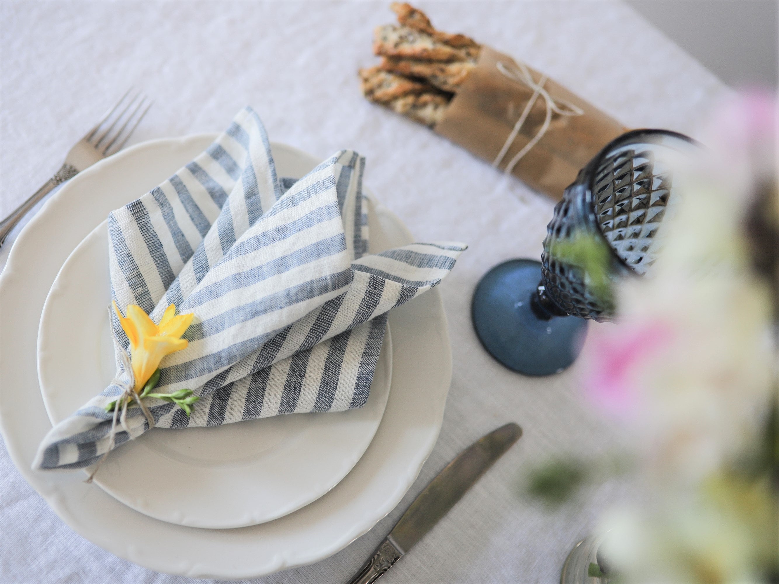 Nautical Cocktail Napkins Blue White Striped Napkins Striped Etsy