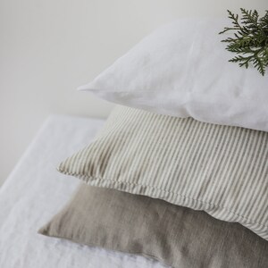 Gray, white, striped linen pillow case, natural bed linen, soft pillowcase, rustic pillowcase, standard pillow case, natural pillowcase, image 7