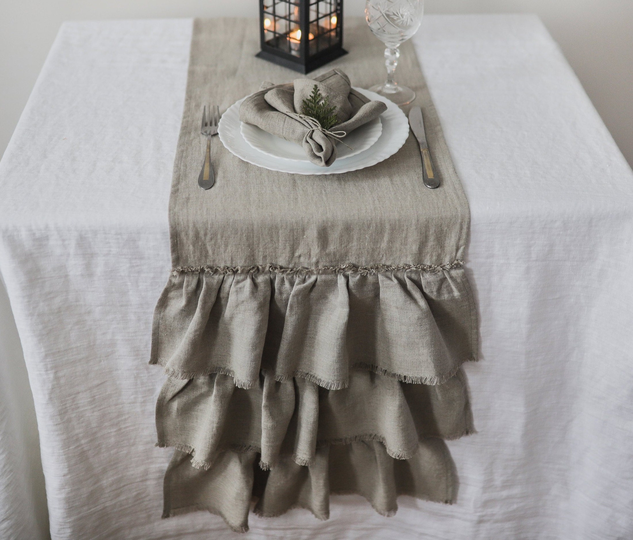 Ruffled linen table runner shabby chic table runner washed Etsy