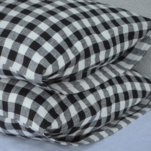 Funda de almohada de lino a cuadros blancos y negros, funda de almohada de lino a cuadros, funda de almohada a cuadros, funda de almohada de lino a cuadros, almohada a cuadros imagen 6