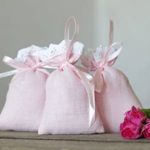 Set von 10 rosafarbenen weichen Leinen Geschenksäckchen. Junggesellinnenabschied Taschen. Taufbevorzugungen Taschen. Stoffbeutel aus Leinen. Geschenkbeutel. Hochzeitsgeschenk Leinensäckchen.
