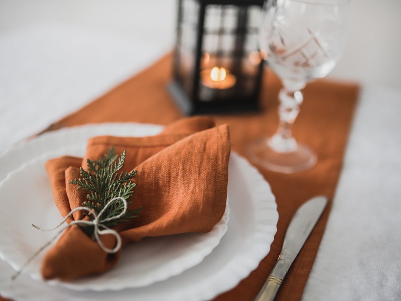 Burnt Orange Linen Napkins Thanksgiving Table Cloth Napkins Etsy