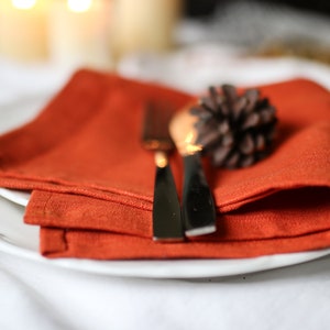 Set 4 Rust orange linen cloth napkins, set 4 small tea napkins, set table linen napkins