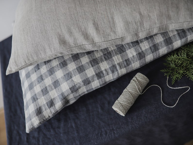 Gray, white, striped linen pillow case, natural bed linen, soft pillowcase, rustic pillowcase, standard pillow case, natural pillowcase, image 6