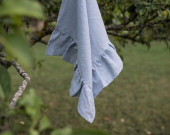 Stoffige blauwe gegolfde linnen keukenhanddoeken, shabby chique handdoek, keukenlinnen handdoek, boerderijtheedoek, natuurlijke handdoek, milieuvriendelijke handdoek