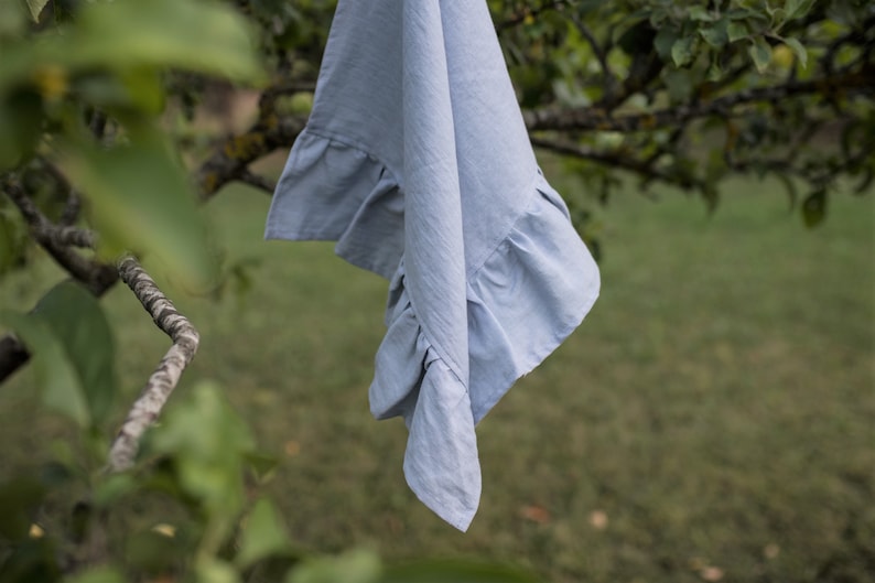 Natural linen hand towels with ruffles for farmhouse kitchen decorating, shabby chic towels, long-lasting fabric tea towels image 8