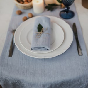 Dusty blue linen table runner. Wedding table runners. Wedding table cloth. Linen table topper. Kitchen table runner. Washed linen tablecloth