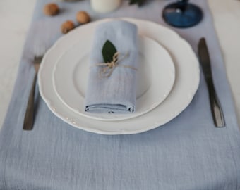 Runner da tavolo in lino blu polvere. Runner da tavolo per matrimonio. Tovaglia da matrimonio. Copritavolo in lino. Runner da tavolo per cucina. Tovaglia in lino lavato.