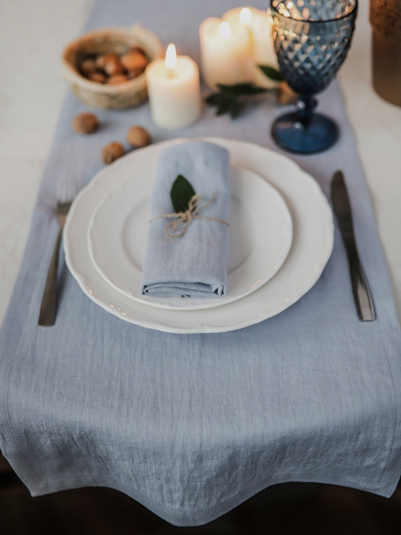 Dusty Blue Linen Table Runner Wedding Table Runners Wedding Etsy UK