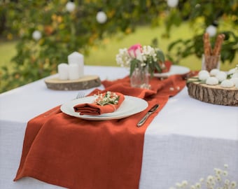 Burnt orange terracotta wedding table runner, fall wedding orange linen table runners, orange table topper, table runner, linen tablecloth