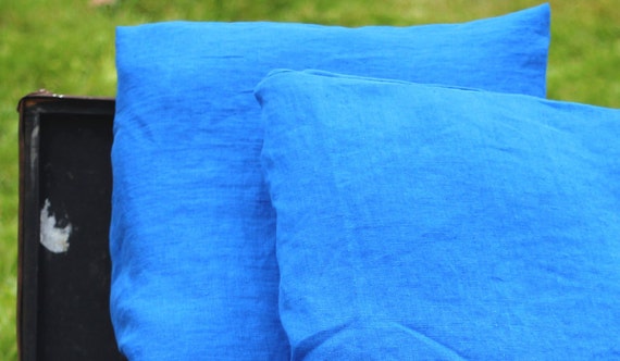 King Royal Blue Bedding Set Stone Washed Linen Duvet Cover Etsy