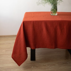 Terracotta linen tablecloth. Round, square, rectangular table linens. Soft, washed flax tablecloth. Custom linen fabric tablecloth.