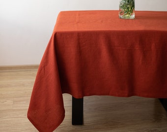 Tischdecke aus Leinen in Terrakotta – Runde, quadratische und rechteckige Tischdecke aus gewaschenem Leinen, individuelle Größe