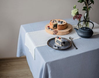 Dusty blue linen tablecloth, dusty blue flax table cloth, washed linen tablecloth, square, rectangular tablecloths, blue wedding tablecloths