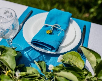 Blue wedding linen napkins, cloth napkins, boho wedding napkins, washed linen napkin, table linens, linen dinner napkins