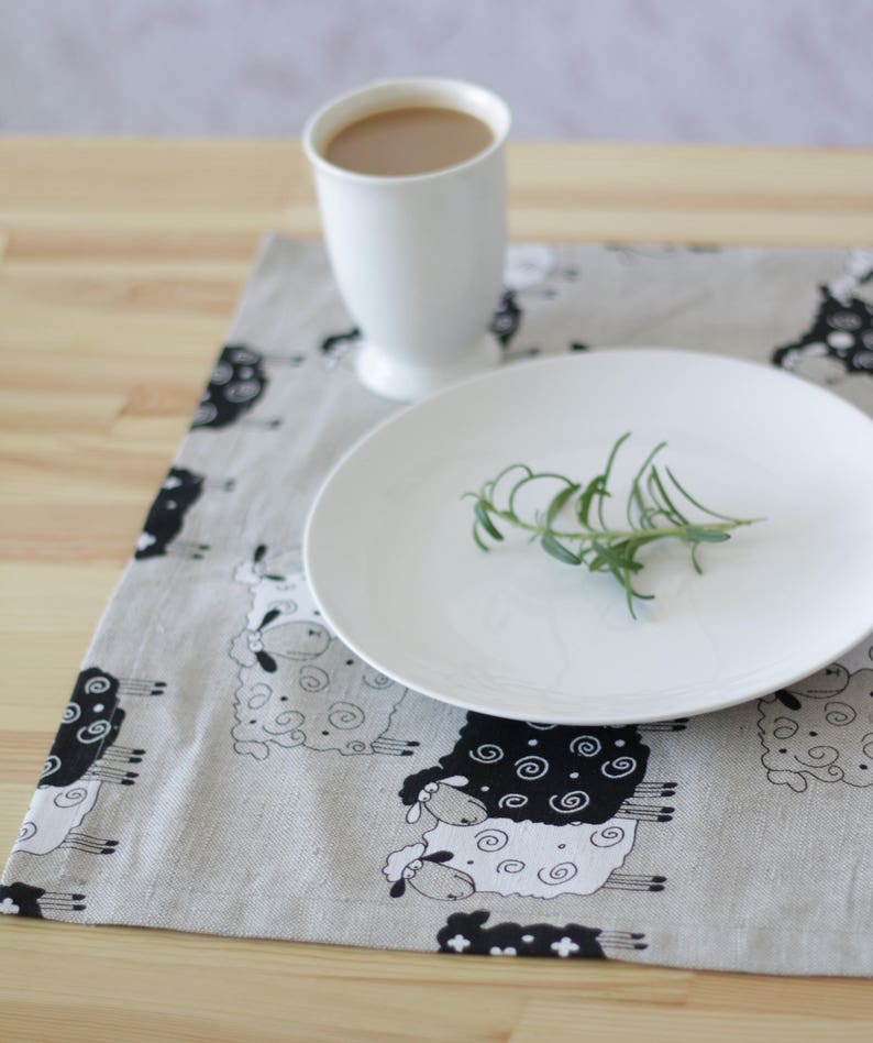 Table Runner with sheep for dinning table decor made of linen/cotton fabric, sheep table clothes image 4