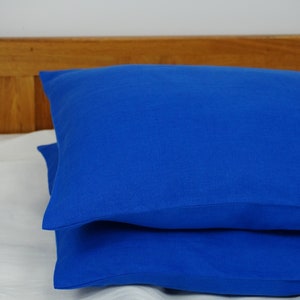 Set of 2 linen pillow cases. Linen pillow case in royal blue. Stone washed, soft linen pillow sham. Envelope closure pillow cover image 4
