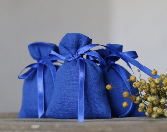 Set 10 royal blue linen bags, wedding favor gift bags, bridesmaid bags, baby shower favors, christening bags, candy bags, linen gift bags