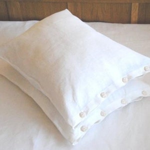 Set 2 linen pillow covers. Standard, large linen pillow shams with buttons. Buttoned linen pillow case. Natural linen bed pillows. image 1