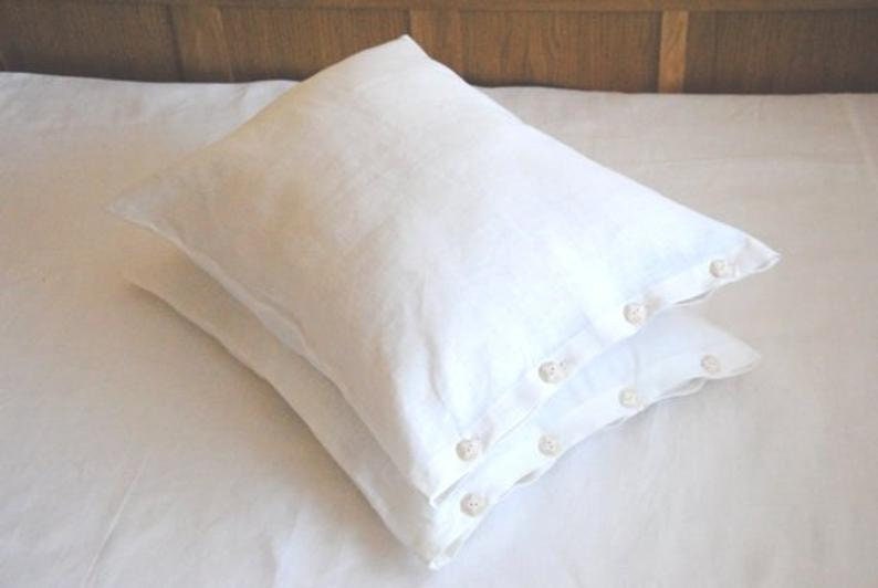 Set 2 linen pillow covers. Standard, large linen pillow shams with buttons. Buttoned linen pillow case. Natural linen bed pillows. image 1