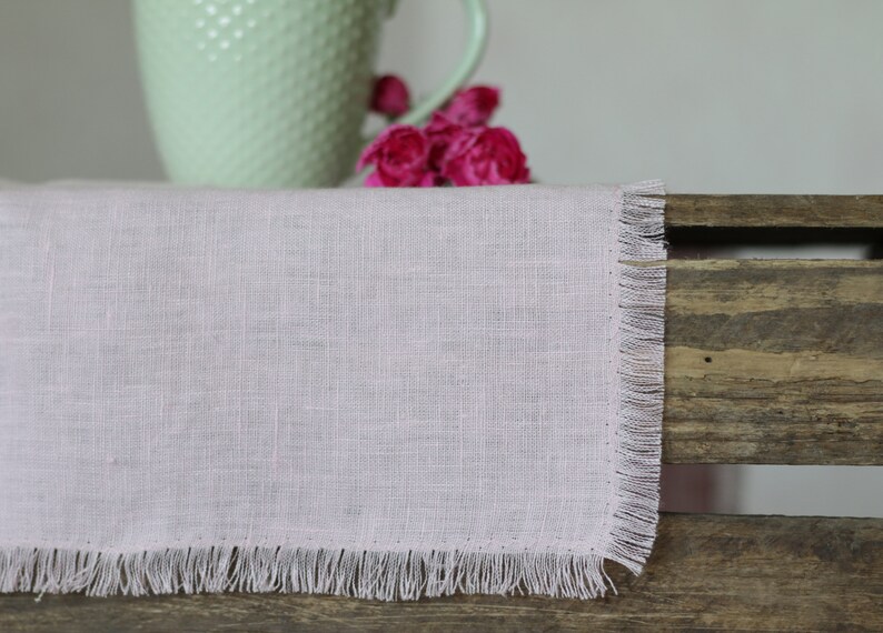 Fringed Linen Table Runner Raw Edges Linen Table Cloth Grey Etsy