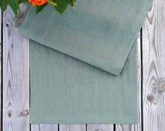 Sage green linen table runner. Sage Leaf table runner for spring home decor. Soft linen table cover for spring tablescape. Long table runner