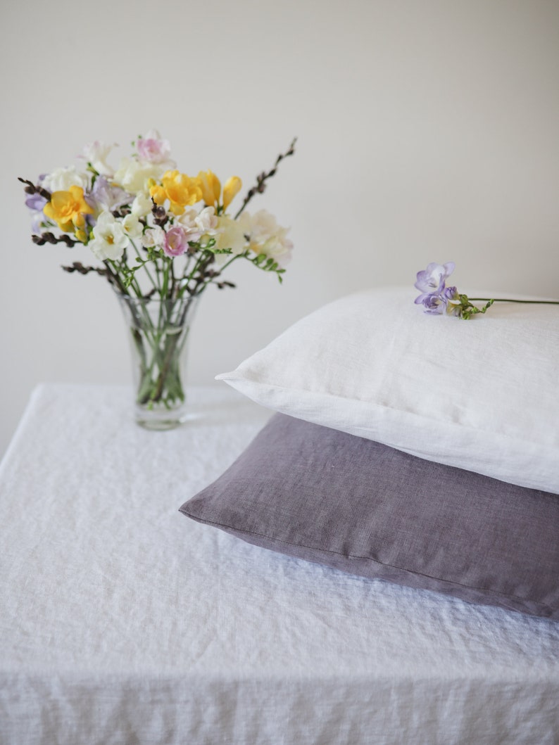Gray, white, striped linen pillow case, natural bed linen, soft pillowcase, rustic pillowcase, standard pillow case, natural pillowcase, image 8