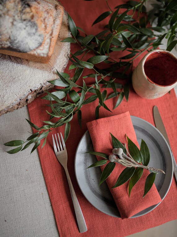 Burnt Orange Linen Cloth Napkins, Burnt Orange Wedding Napkin