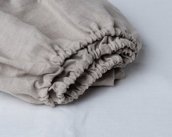 Natural linen fitted Sheet. Soft, washed bed linen. Stone washed linen fitted sheet. Double fitted sheet. Queen, King fitted sheet.