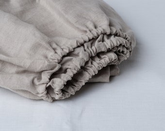 Natural Linen Fitted Sheet, Soft Washed Bedding – Deep Pocket Bed Sheet - European Linens