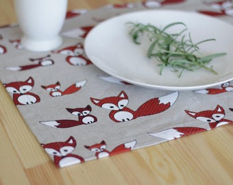 Guardanapo de linho com estampa de raposa – Decoração de mesa rústica – Guardanapo de tecido com estampa animal – Decoração de mesa ecológica e reutilizável