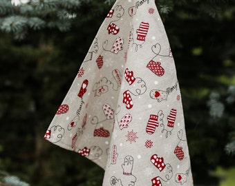 Merry Christmas hand towel, Christmas linen kitchen towels for gift, Christmas tea towels for kitchen decor, natural linen cotton dish towel