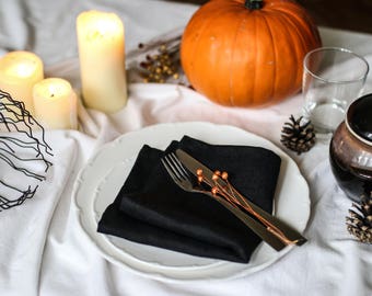 Black linen napkins. Halloween table decor. Black flax table napkins. Dinner table linen napkins. Restaurant napkins. Linen napkins bulk.