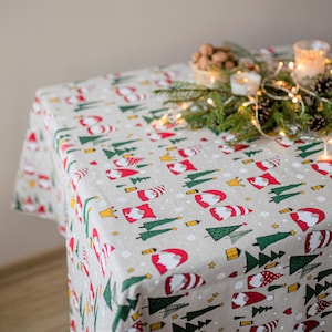 Christmas Santa tablecloth. Christmas linen tablecloths. Christmas table decor. Xmas gift. Christmas ornament table linen cover.
