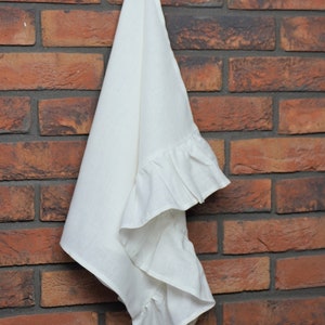 Natural linen hand towels with ruffles for farmhouse kitchen decorating, shabby chic towels, long-lasting fabric tea towels image 3