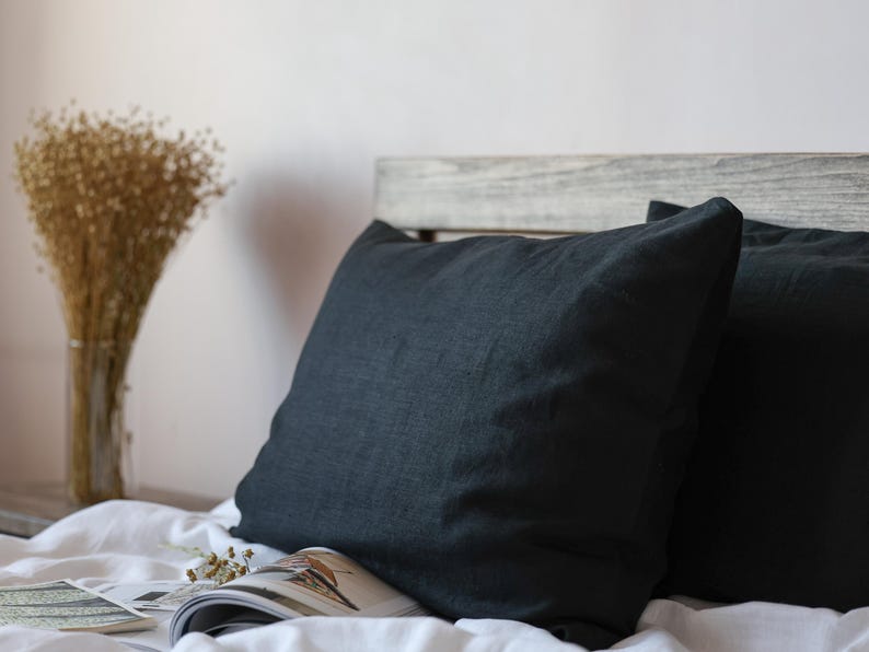 Funda de almohada de lino a cuadros blancos y negros, funda de almohada de lino a cuadros, funda de almohada a cuadros, funda de almohada de lino a cuadros, almohada a cuadros imagen 7