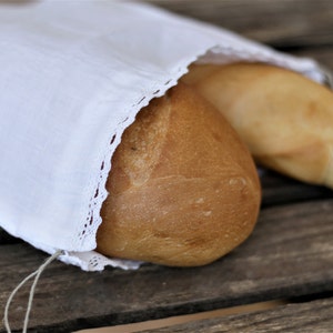Bolsas de pan de lino blanco, bolsa reutilizable para guardar pan, bolsa ecológica con cordón, bolsa de pan larga, bolsa de comida, bolsa de pan de tela ecológica.