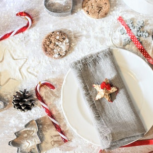 Christmas table napkins: party napkins, gray linen napkins, fringed napkins, cloth napkins, Christmas gift, kitchen napkins, Wedding napkins image 1