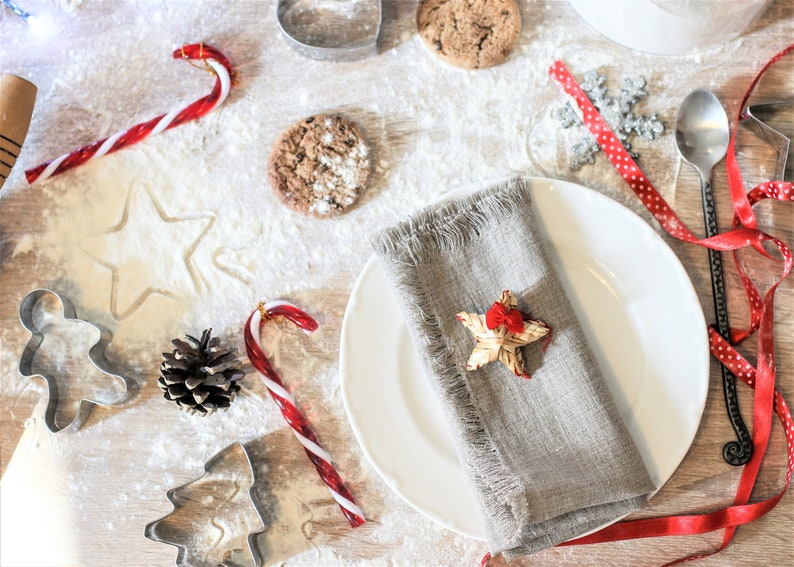 Christmas table napkins: party napkins, gray linen napkins, fringed napkins, cloth napkins, Christmas gift, kitchen napkins, Wedding napkins image 1