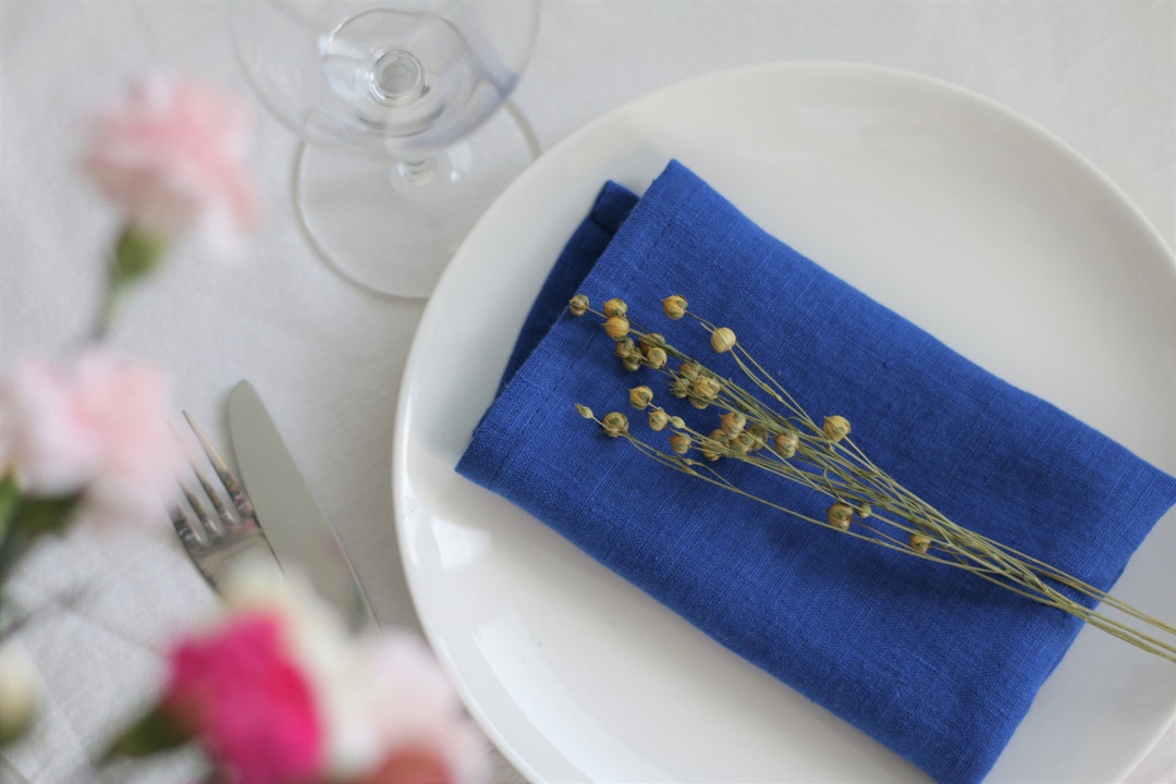 Cobalt Blue Linen Napkin, Cloth Dining Napkins, Linen Table Cloth