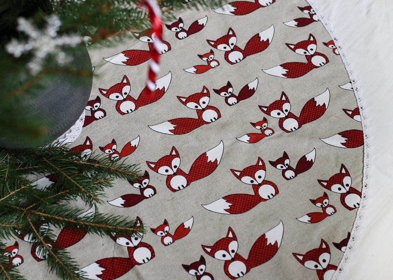 Christmas tree fox decor/Christmas Tree Skirt/Christmas Decoration/Woodland Christmas/Christmas Ornament/Fox Foxes decor/Christmas accents image 1