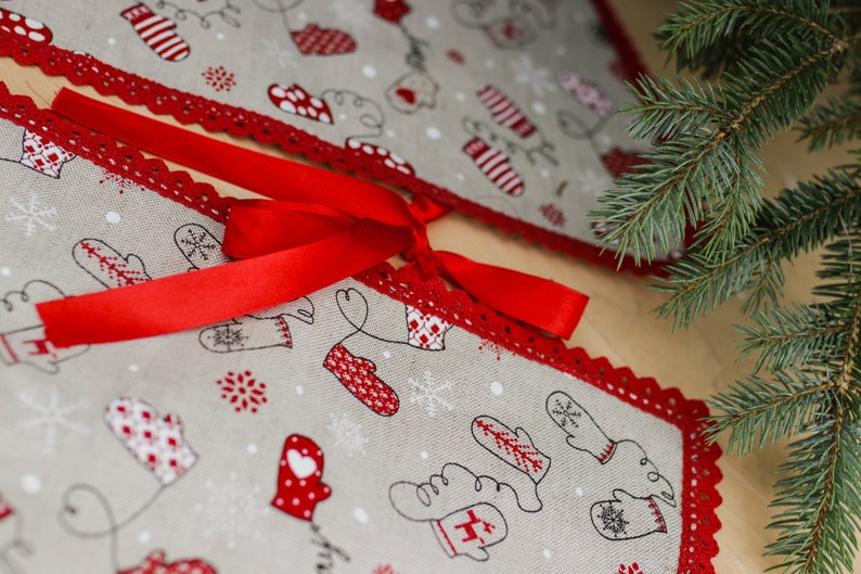 Jupe de sapin en lin joyeux Noël, grande jupe darbre, décoration de Noël, jupes rustiques de sapin de Noël, tissu de Noël, jupes darbre de Noël image 4