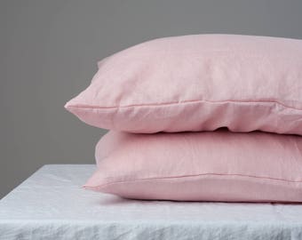Pink linen pillowcase with envelope closure / Pink washed soft linen pillow cover / Stonewashed Standard, Queen, King linen pillow sham