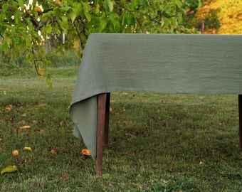 Mantel de lino verde salvia hecho a mano, lino lavado, cuadrado o rectangular