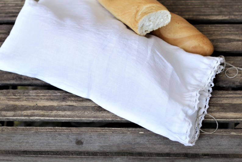 Sacs de pain en lin blanc, gardien de pain réutilisable, rangement du pain, sac écologique à cordon, sac à pain long, sac de nourriture, sac à pain en tissu écologique, image 4