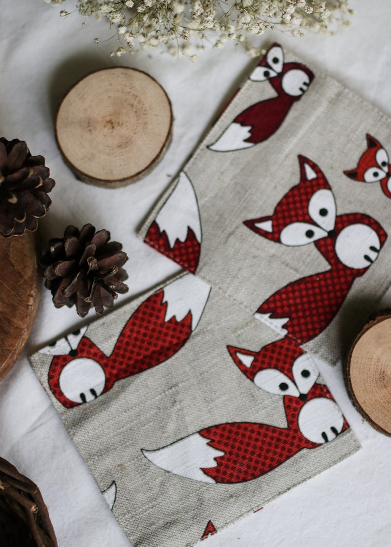 Drink coasters, fox coaster, Woodland tablecloth, animal linens, handmade coasters, wedding coasters, Christmas coasters, table coasters fox image 5