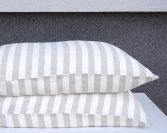 Washed Linen Pillow Case in Natural. Flax pillow sham with envelope closure. Queen, King, Standard, Euro bedding pillows